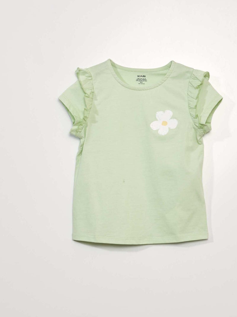 Camiseta de punto con volantes en las mangas BLANCO - Kiabi