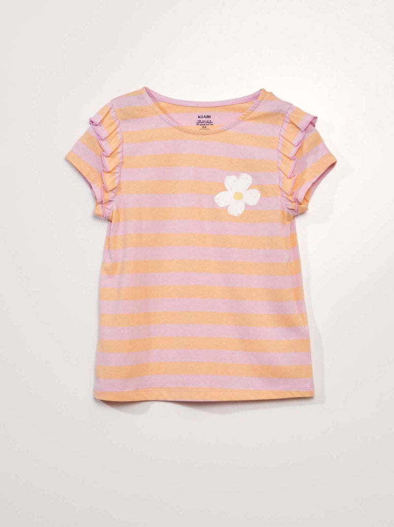 Camiseta de punto con volantes en las mangas BLANCO - Kiabi