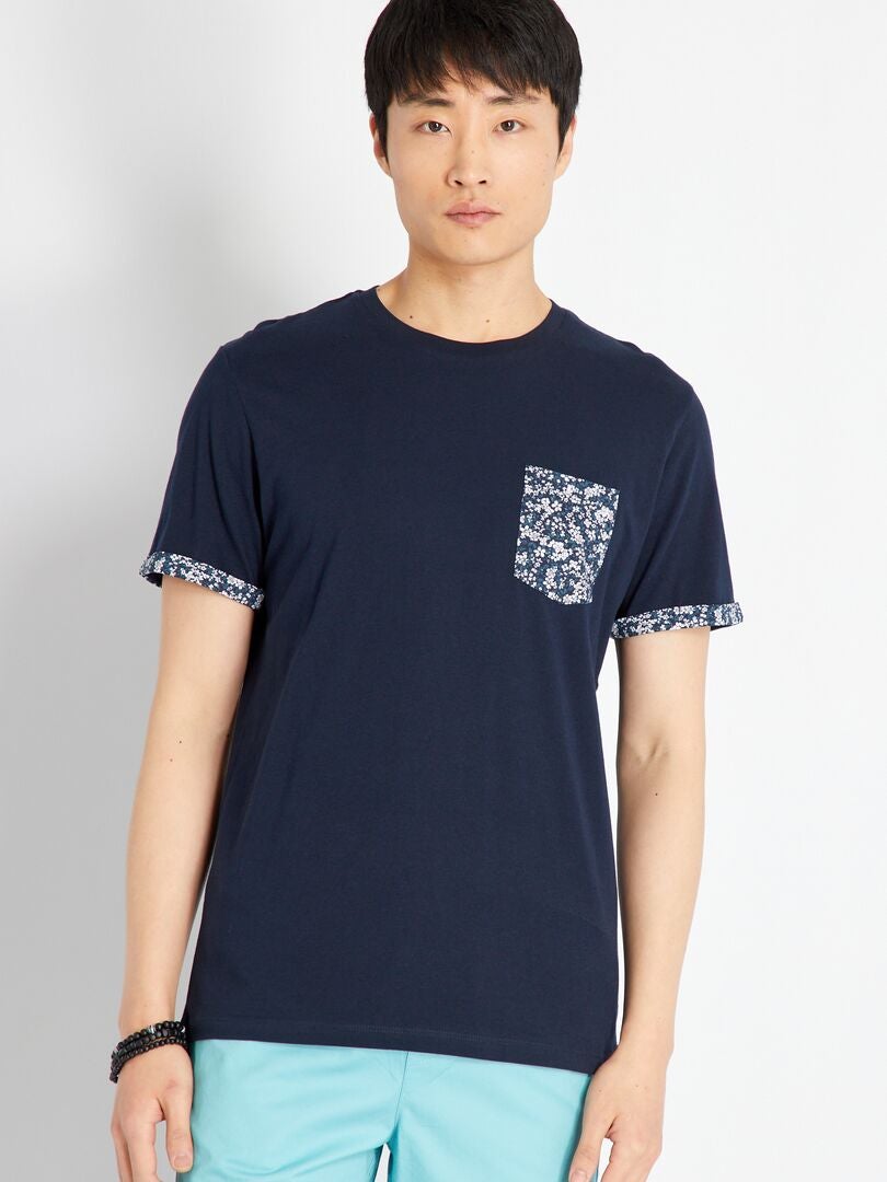 Camiseta de punto con vuelta de fantasía azul marino - Kiabi