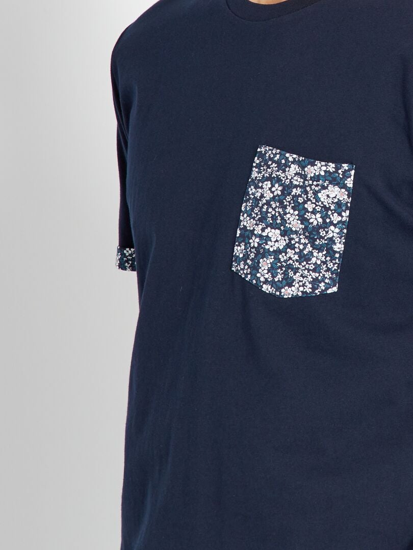 Camiseta de punto con vuelta de fantasía azul marino - Kiabi