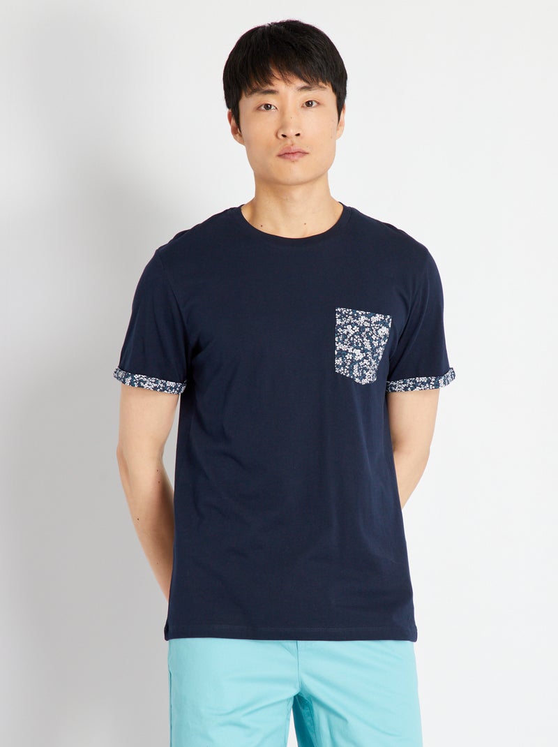 Camiseta de punto con vuelta de fantasía azul marino - Kiabi