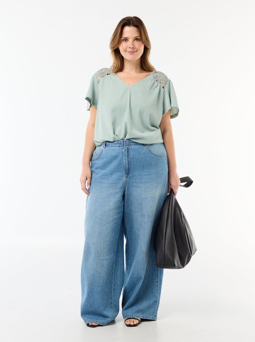 Camiseta de punto crepé y macramé - Kiabi