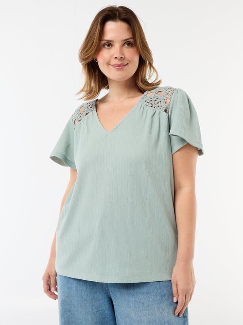 Camiseta de punto crepé y macramé - Kiabi