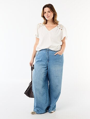 Camiseta de punto crepé y macramé