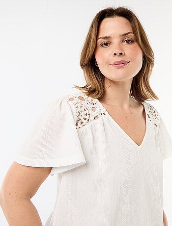 Camiseta de punto crepé y macramé