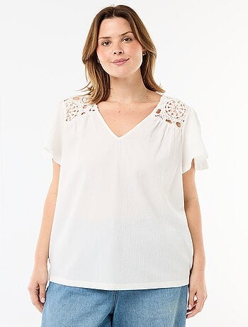 Camiseta de punto crepé y macramé