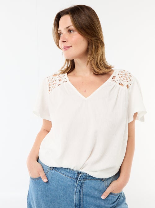 Camiseta de punto crepé y macramé - Kiabi