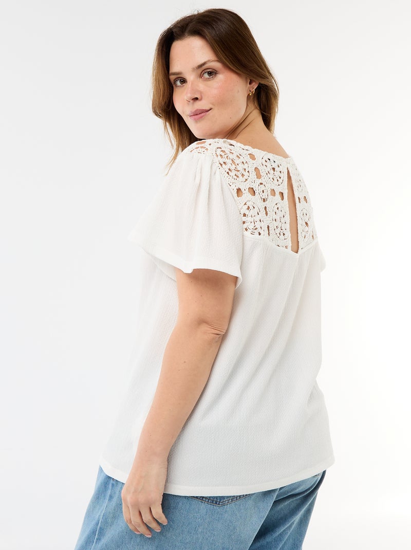 Camiseta de punto crepé y macramé Blanco - Kiabi