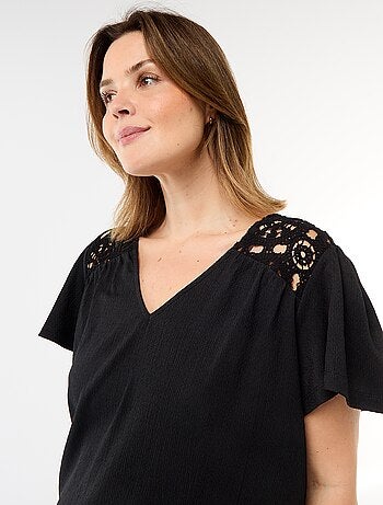 Camiseta de punto crepé y macramé