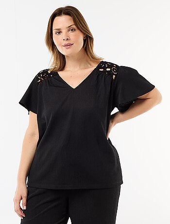 Camiseta de punto crepé y macramé