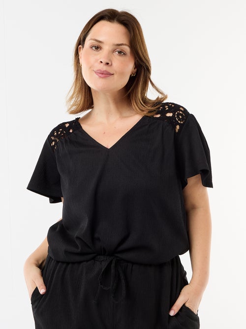 Camiseta de punto crepé y macramé - Kiabi