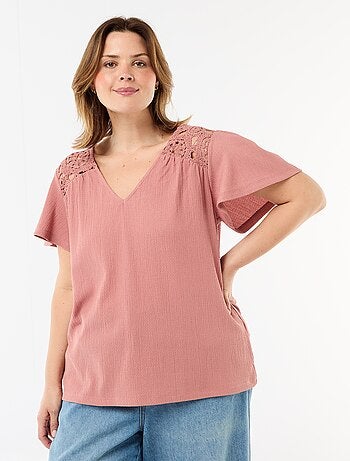 Camiseta de punto crepé y macramé