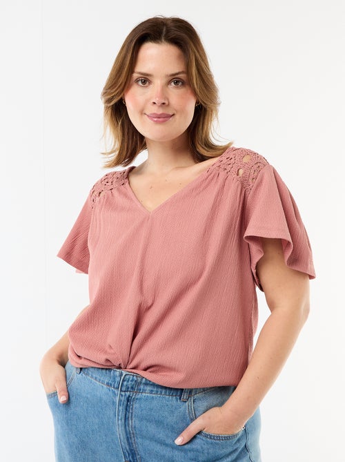 Camiseta de punto crepé y macramé - Kiabi