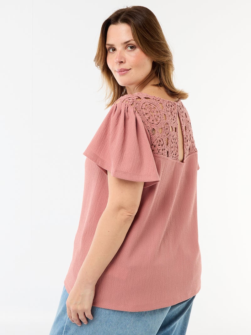 Camiseta de punto crepé y macramé Rosa - Kiabi