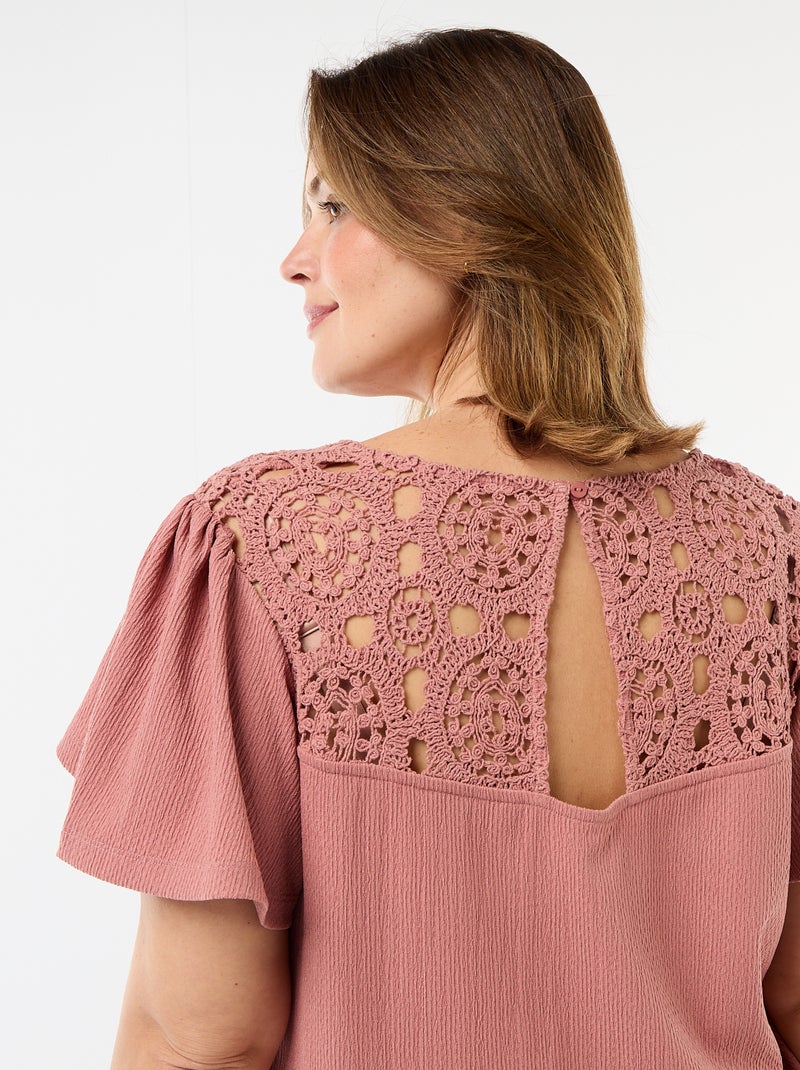 Camiseta de punto crepé y macramé Rosa - Kiabi
