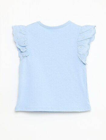 Camiseta de punto de algodón con mangas cortas de bordado inglés