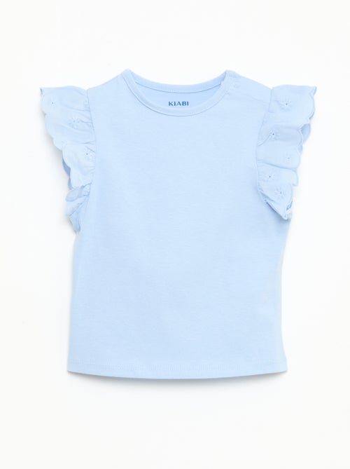 Camiseta de punto de algodón con mangas cortas de bordado inglés - Kiabi