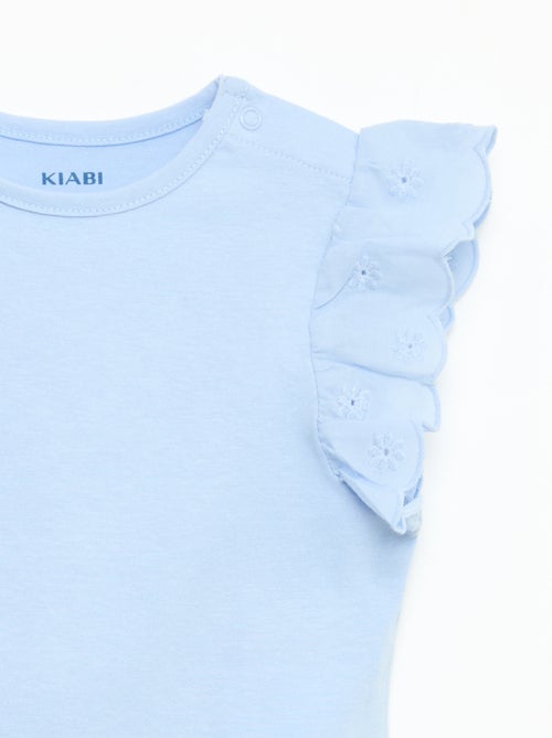 Camiseta de punto de algodón con mangas cortas de bordado inglés - Kiabi