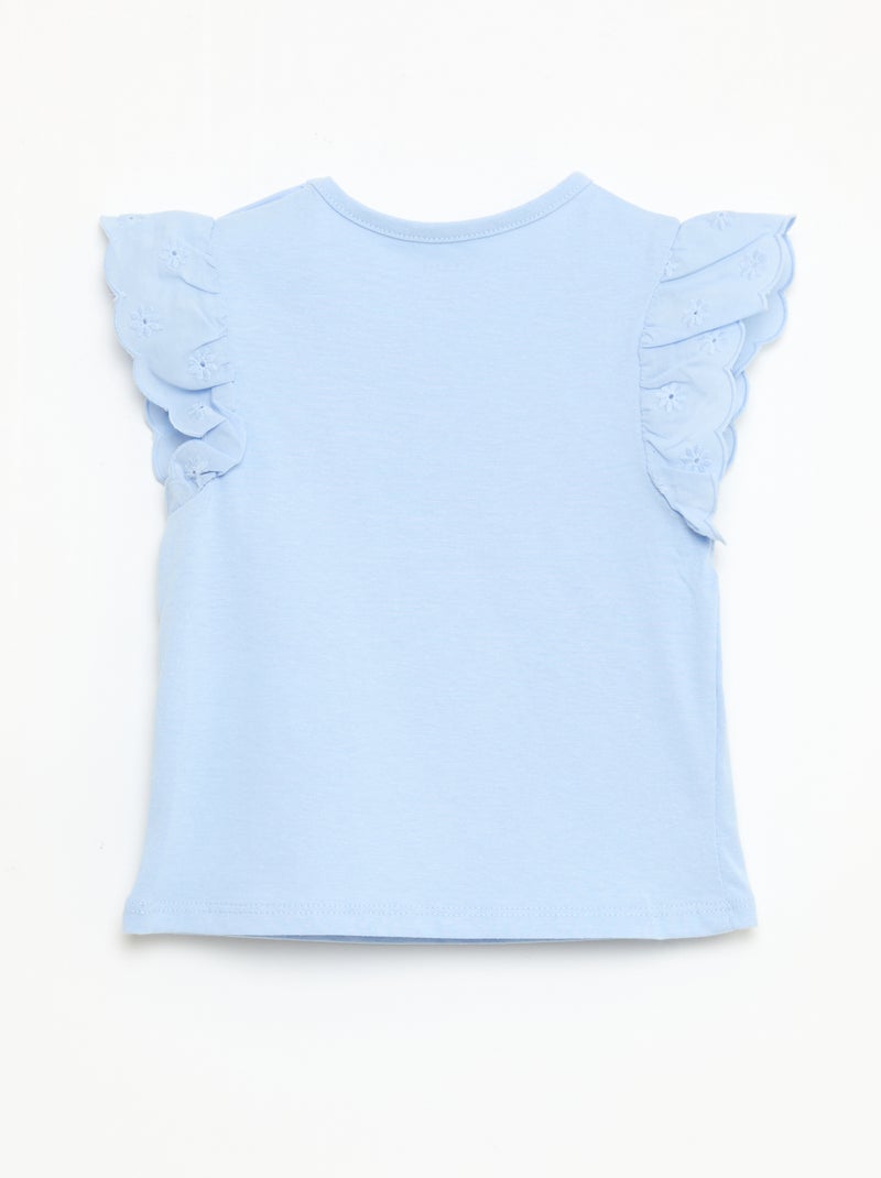 Camiseta de punto de algodón con mangas cortas de bordado inglés Azul - Kiabi