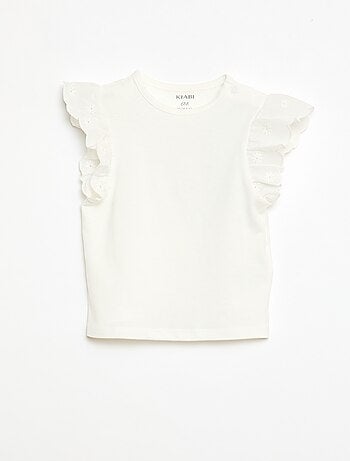 Camiseta de punto de algodón con mangas cortas de bordado inglés