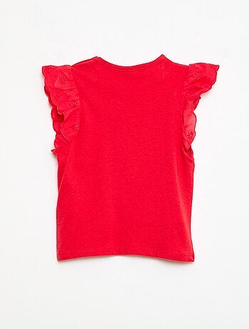 Camiseta de punto de algodón con mangas cortas de bordado inglés