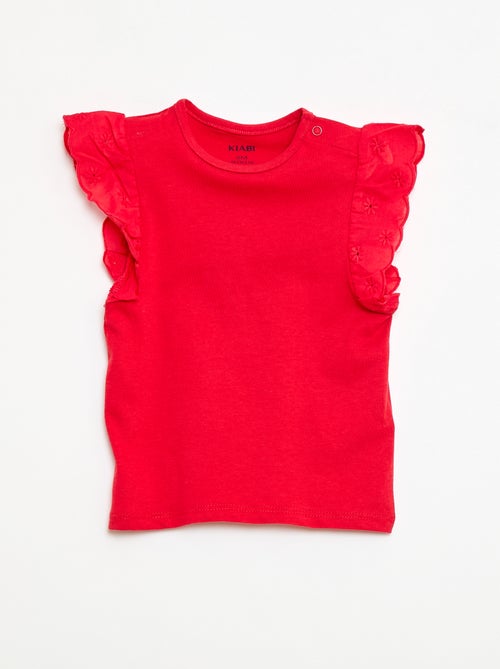 Camiseta de punto de algodón con mangas cortas de bordado inglés - Kiabi