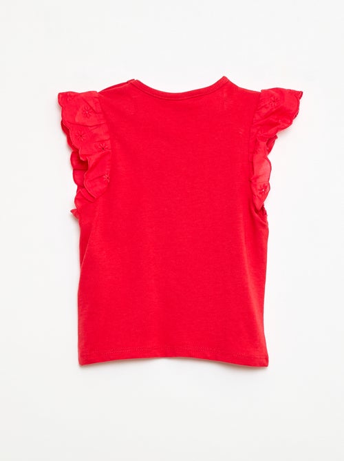 Camiseta de punto de algodón con mangas cortas de bordado inglés - Kiabi