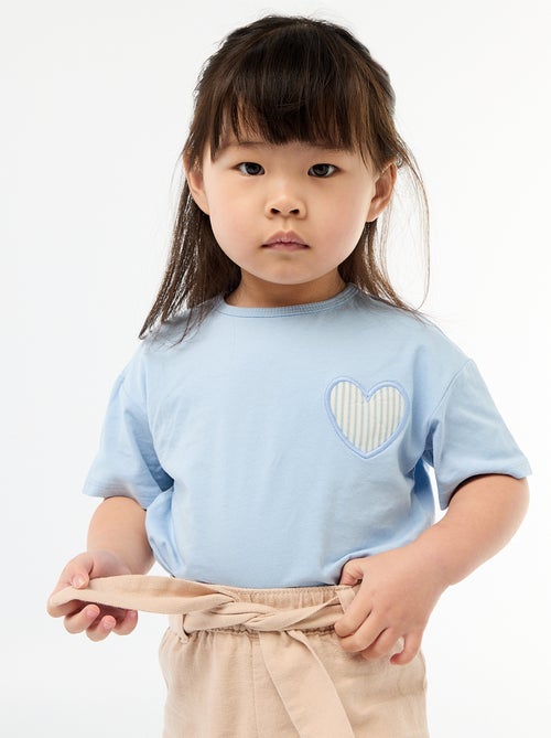 Camiseta de punto de algodón con parche de corazón - Kiabi