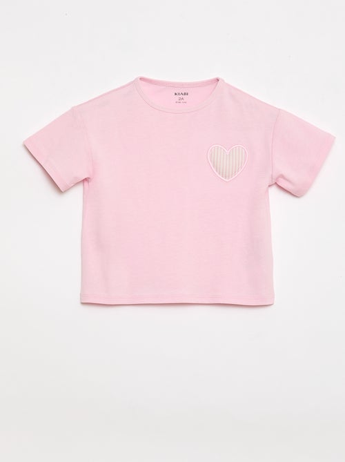 Camiseta de punto de algodón con parche de corazón - Kiabi
