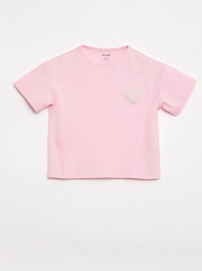 Camiseta de punto de algodón con parche de corazón Rosa - Kiabi