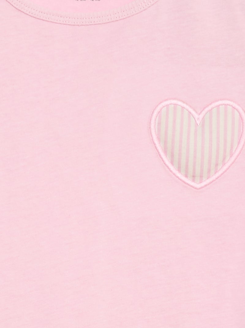 Camiseta de punto de algodón con parche de corazón Rosa - Kiabi