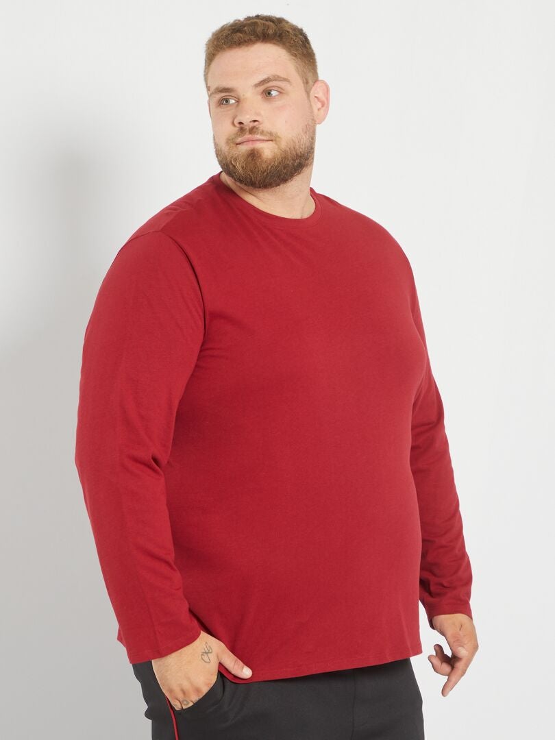 Camiseta de punto de algodón puro rojo burdeos - Kiabi