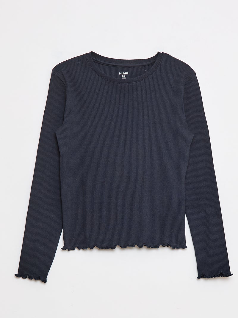 Camiseta de punto de canalé azul - Kiabi