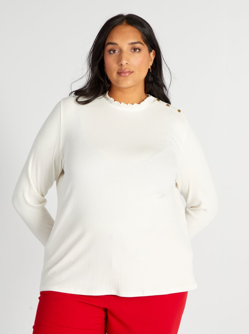 Camiseta de punto de canalé BLANCO - Kiabi