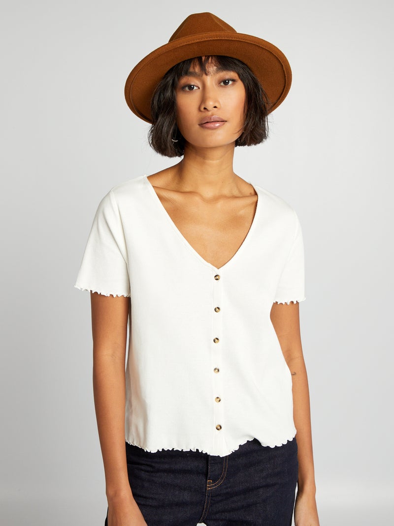Camiseta de punto de canalé BLANCO - Kiabi