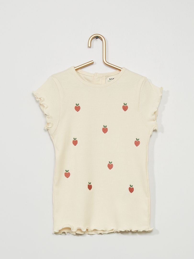 Camiseta de punto de canalé BLANCO - Kiabi