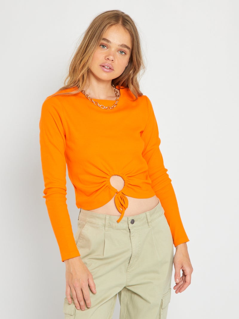 Camiseta de punto de canalé con abertura naranja - Kiabi