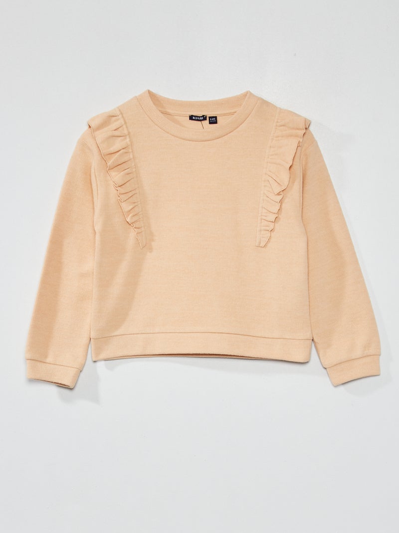 Camiseta de punto de canalé con cuello redondo BEIGE - Kiabi