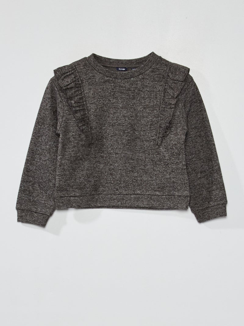 Camiseta de punto de canalé con cuello redondo gris oscuro - Kiabi