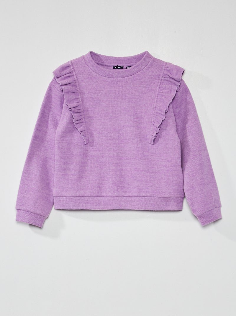 Camiseta de punto de canalé con cuello redondo Morado - Kiabi