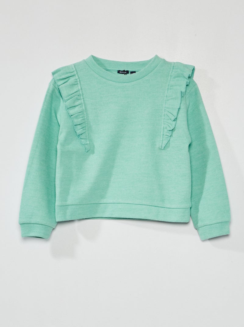 Camiseta de punto de canalé con cuello redondo VERDE - Kiabi
