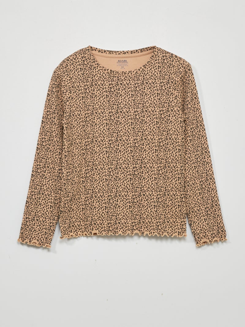 Camiseta de punto de canalé con estampado BEIGE - Kiabi