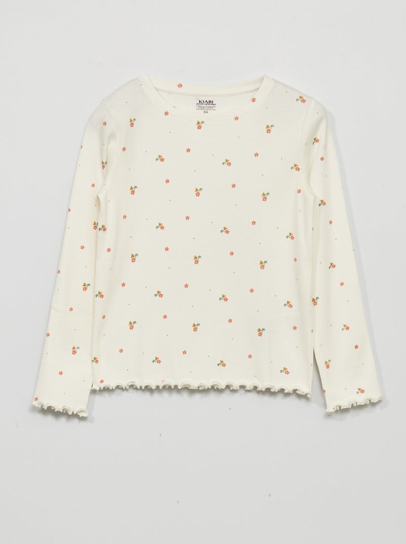 Camiseta de punto de canalé con estampado BLANCO - Kiabi