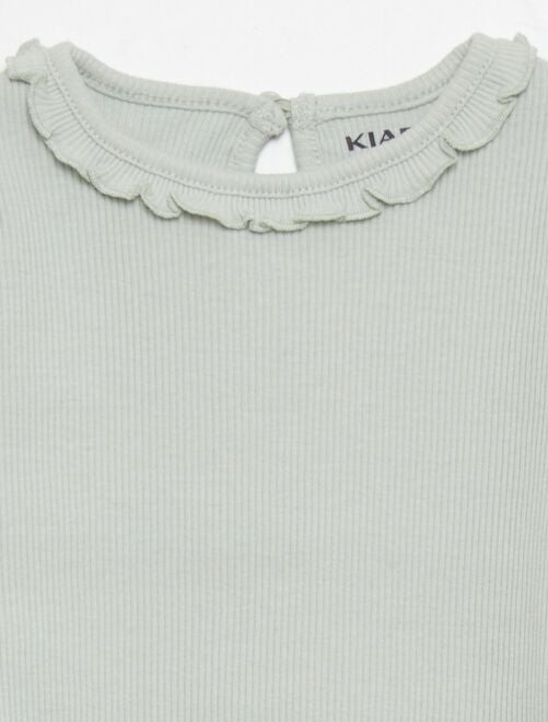 Camiseta de punto de canalé con volante en el cuello - Kiabi