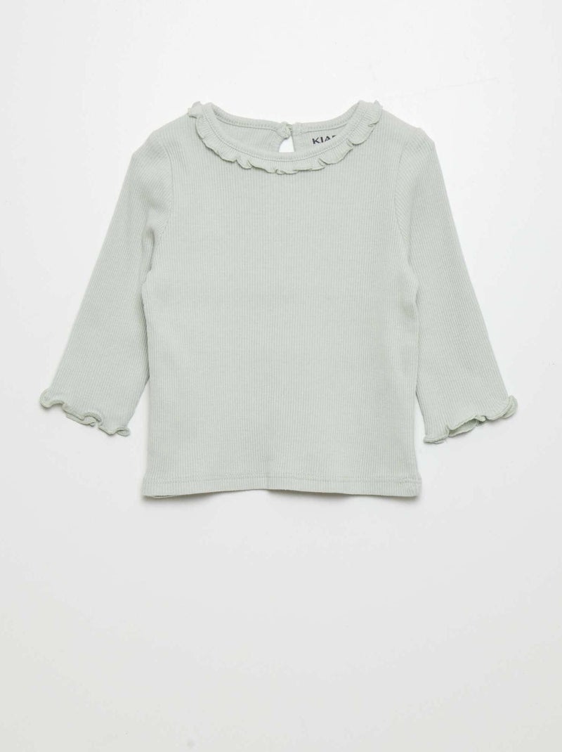 Camiseta de punto de canalé con volante en el cuello AZUL - Kiabi