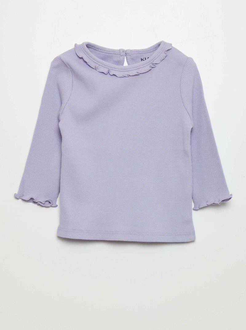 Camiseta de punto de canalé con volante en el cuello AZUL - Kiabi