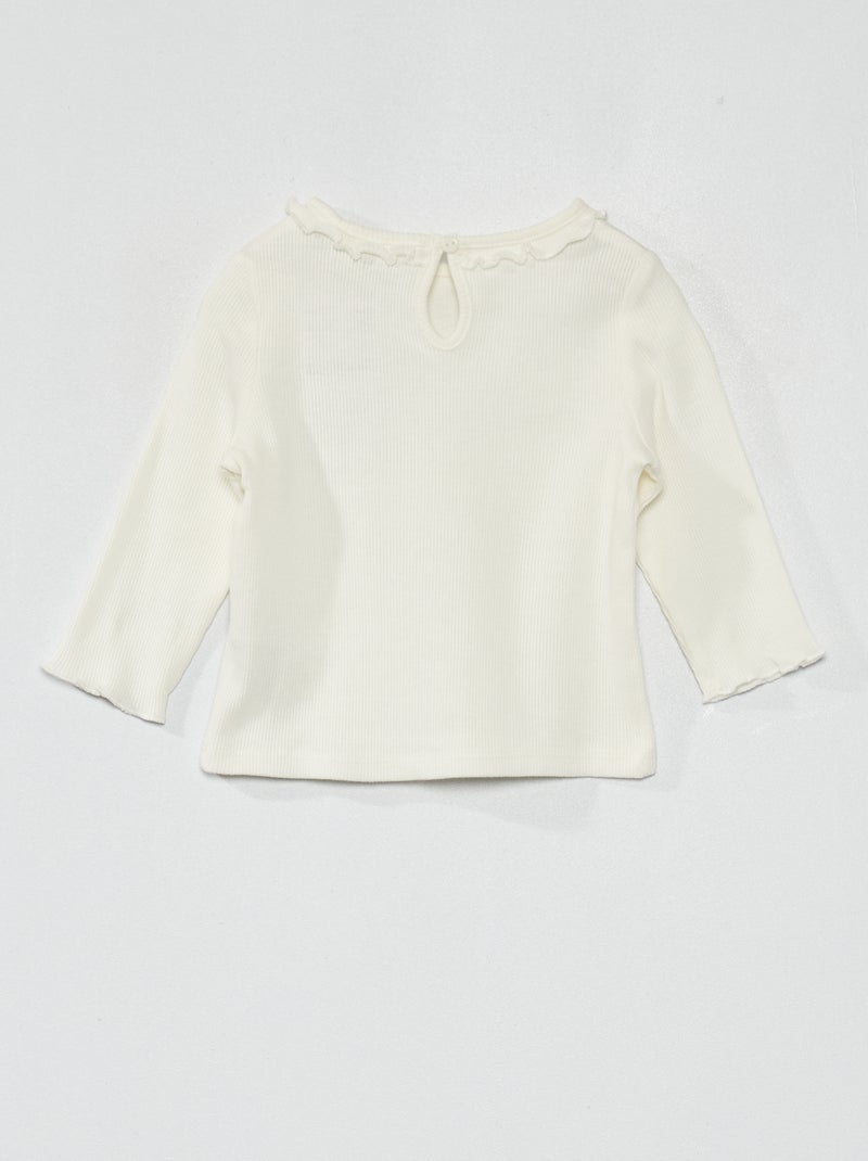 Camiseta de punto de canalé con volante en el cuello Blanco - Kiabi