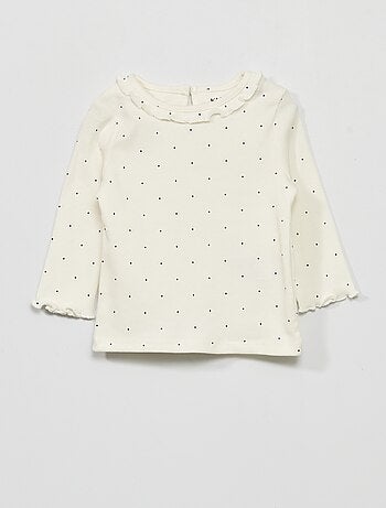 Camiseta de punto de canalé con volante en el cuello - Kiabi