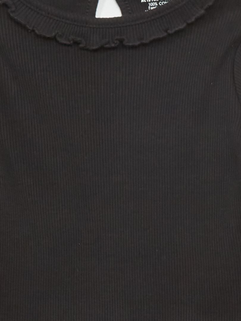 Camiseta de punto de canalé con volante en el cuello Negro - Kiabi