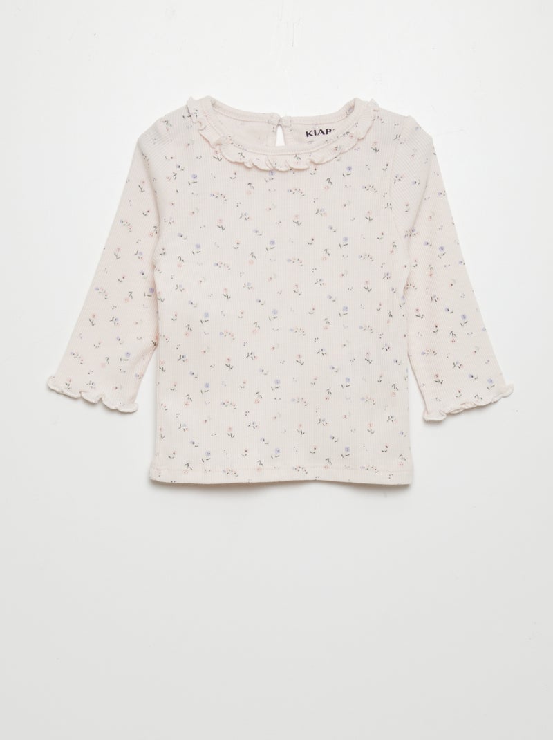 Camiseta de punto de canalé con volante en el cuello ROSA - Kiabi